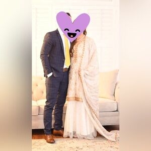 Elegant Ivory & Gold Embroidered Women's Formal Dress